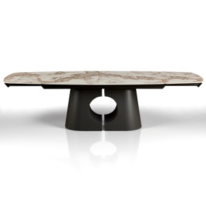 Masă extensibilă de mari dimensiuni Onice din marmură, ceramică, onix, marmură, bază metalică gri mat lucioasă, H.75 A.100 L.200/250/300 cm