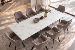 MASA EXTENSIBILA DINING DIAMOND 180/220/260CM, REALIZATA DIN METAL SI CERAMICA, CU ASPECT DE MARMURA SI CULOARE NEAGRA - Img 5
