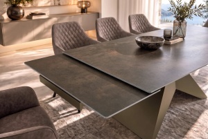 MASA EXTENSIBILA DINING DIAMOND 180/220/260CM, REALIZATA DIN METAL SI CERAMICA, CU ASPECT DE MARMURA RUGINIU SI CULOARE BRONZ - Img 7
