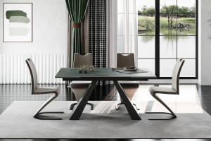 MASA EXTENSIBILA DINING, OSSIDO, TURCOAZ/NEGRU, 160/240 CM, STICLA SECURIZATA, CERAMICA ITALIANA SI METAL, STIL MODERN - Img 4