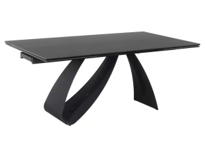 MASA EXTENSIBILA DIUNA SAHAR NOIR, 160/240 CM, EFECT DE MARMURA NEAGRA/NEGRU MAT, DIN STICLA SECURIZATA, CERAMICA SI METAL, STIL MODERN - Img 8