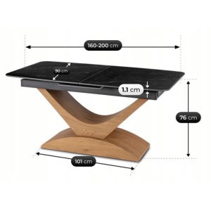 MASA EXTENSIBILA DOLCE, ARTIM MEBLE 160/200CM, BLAT DIN CERAMICA SI FURNIR, CULOARE MARMURA NEAGRA/STEJAR, STIL MODERN - Img 10