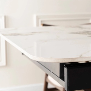 MASA EXTENSIBILA DOLCE, ARTIM MEBLE 160/200CM, BLAT DIN CERAMICA SI FURNIR, CULOARE MARMURA ALBA/NUC, STIL MODERN - Img 6
