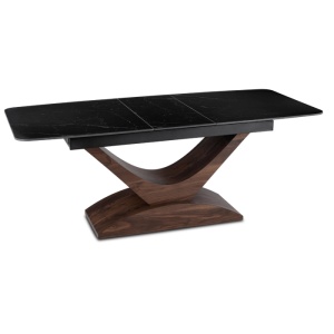 MASA EXTENSIBILA DOLCE, ARTIM MEBLE 160/200CM, BLAT DIN CERAMICA SI FURNIR, CULOARE MARMURA NEAGRA/NUC, STIL MODERN