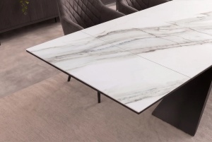 MASA EXTENSIBILA EUPHORIA 180-260CM, REALIZATA DIN METAL SI BLAT STICLA SI CERAMICA, DE CULOARE MARMURA - Img 3