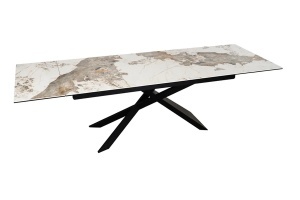 MASA EXTENSIBILA EUPHORIA 180-260CM, REALIZATA DIN METAL SI BLAT STICLA SI CERAMICA, DE CULOARE MARMURA ALB GRI - Img 5