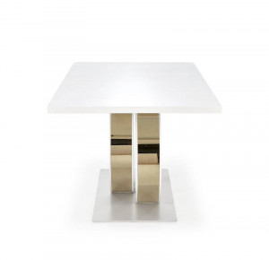 MASA EXTENSIBILA GALARDO, ALB/AURIU, 160/200 CM, DIN MDF LACUIT SI METAL, STIL MODERN - Img 3