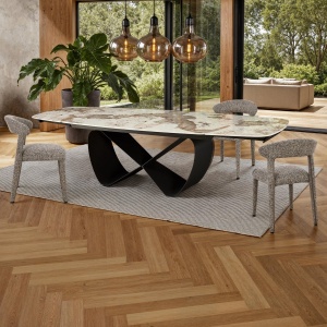 Masă extensibilă Infinity Onice din marmură, ceramică, onix, marmură, bază metalică gri mat lucioasă, H.75 A.100 L.200/250/300 cm - Img 8