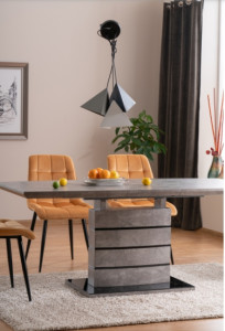 MASA EXTENSIBILA LEONARDO, 140/180 CM, EFECT DE BETON GRI/NEGRU, DIN MDF SI STICLA SECURIZATA, STIL MODERN - Img 4