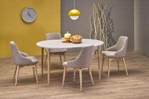MASA EXTENSIBILA PIVOT, 102/142 CM, CASMIR/NATURAL, DIN PAL LAMINAT SI LEMN MASIV DE FAG, STIL MODERN - Img 3