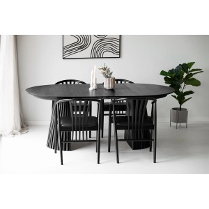 MASA EXTENSIBILA ROTUNDA OSAKA ø120x120-160-200x75cm, REALIZATA DIN MDF, FURNIR, CULOARE NEAGRA, HOUSE NORDIC - Img 2