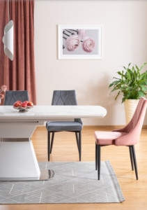 MASA EXTENSIBILA SATURN II, 160/210 CM, EFECT DE MARMURA ALBA/CROM, DIN CERAMICA, MDF SI METAL, STIL MODERN - Img 2