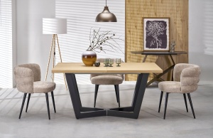 MASA EXTENSIBILA STIL MASSIVE 2, 160/250 CM, STEJAR NATURAL/NEGRU, DIN FURNIR NATURAL SI METAL, STIL MODERN