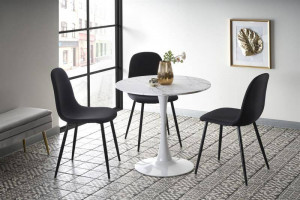 MASA LIVING DENVER, CU EFECT DE MARMURA ALBA/ALB, 80 CM, BLAT DIN MDF SI PICIOR DIN METAL, STIL MODERN