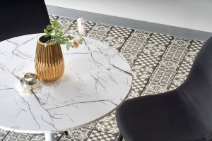 MASA LIVING DENVER, CU EFECT DE MARMURA ALBA/ALB, 80 CM, BLAT DIN MDF SI PICIOR DIN METAL, STIL MODERN - Img 4