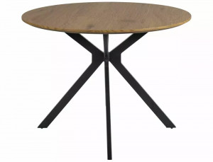 MASA LIVING/DINING 100 CM, STEJAR/NEGRU MAT, BLAT DIN MDF, FURNIR NATURAL SI PICIOARE DIN METAL, STIL MODERN - Img 2