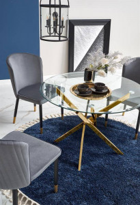 MASA LIVING RAYMOND, TRANSPARENT/AURIU, 100 CM, BLAT DIN STICLA SI PICIOARE DIN METAL, STIL MODERN, HALMAR - Img 6