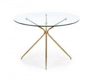 MASA LIVING RONDO, TRANSPARENT/AURIU, 110 CM, BLAT DIN STICLA SI PICIOARE DIN METAL, STIL MODERN, HALMAR - Img 7