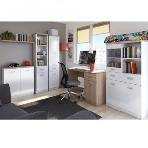 Masă PC 1D1S, PAL melaminat, alb/stejar sonoma, TOPTY, 0000147873