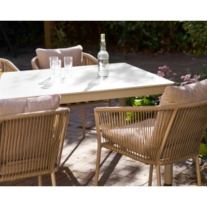 MASA PENTRU TERASA ALCUDIA 160CM, REALIZATA DIN ALUMINIU SI PIATRA SINTERIZATA, CULOARE NISIPIU, HOUSE NORDIC - Img 6