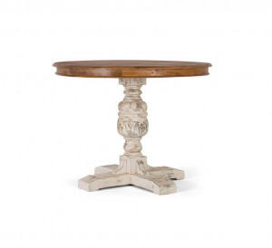 MASA ROTUNDA 100CM, ALB ANTICHIZAT, LEMN MASIV DE MANGO, STIL CLASIC GINER Y COLOMER