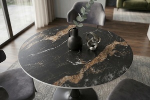 MASA ROTUNDA PENTRU LIVING LYON 80CM, DIN METAL SI CERAMICA, CULOARE NISIPIU/NEGRU, INVICTA INTERIOR - Img 5