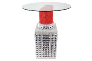 MASUTA BISTRO, LIPSTICK 75CM, REALIZAT DIN POLIRASINA SI STICLA, CULOARE ROSU/ARGINTIU, REALIZAT MANUAL, ARTIM GROUP SELECTION - Img 4