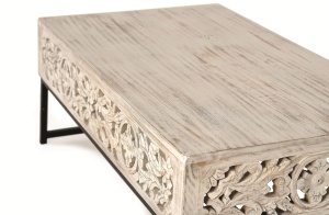 MASUTA CAFEA MYKONOS 110CM, REALIZATA DIN LEMN DE MANGO SI METAL, CULOARE ALB ANTICHIZAT, GINER Y COLOMER - Img 3