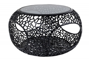 MASUTA DE CAFEA 40CM, SPIN, METAL SI BLAT DIN STICLA, NEGRU/TRANSPARENT - Img 6