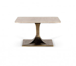MASUTA DE CAFEA 70CM, BRONZ/NATUR, BLAT DIN MARMURA SI SUPORT DIN METAL, DESIGN EXTRAVAGANT