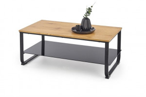 MASUTA DE CAFEA ARTIGA, STEJAR/NEGRU, DIN MDF FURNIRUIT, STICLA SI METAL, STIL MODERN