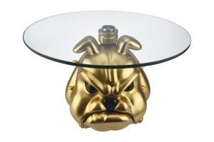 MASUTA DE CAFEA, BULLDOG 55CM, REALIZAT DIN POLIRASINA SI STICLA, CULOARE AURIE, ARTIM GROUP SELECTION - Img 3