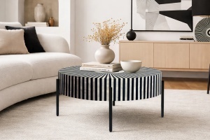 MASUTA DE CAFEA CU INCRUSTATII DE OS, HARMONY NATURE 65CM, CULOARE ALB/NEGRU, MODEL DEOSEBIT - Img 4