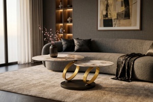 MASUTA DE CAFEA DEOSEBITA, RINGS 220CM, REALIZATA DIN CERAMICA SI METAL, CULOARE MARMURA/AURIU, INVICTA INTERIOR - Img 9
