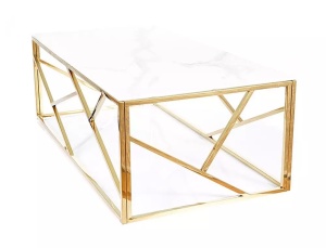 MASUTA DE CAFEA ESCADA A II, 120 CM, EFECT DE MARMURA ALBA/AURIU, BLAT DIN STICLA SECURIZATA SI CADRU DIN METAL, STIL MODERN - Img 3