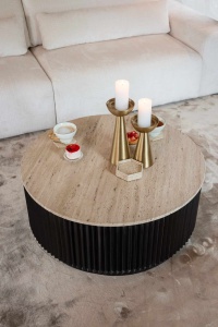MASUTA DE CAFEA HAMPTON 211589, CONFECTIONATA DIN METAL, MDF SI TRAVERTIN, CULOAREA BEJ/MARO, STIL MODERN - Img 5