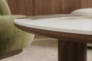 MASUTA DE CAFEA ORGANIC 130CM, REALIZATA DIN MDF SI CERAMICA, CULOARE MARMURA/NUC, INVICTA INTERIOR - Img 2