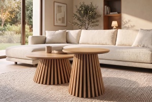 MASUTA DE CAFEA ROTUNDA VALHALLA 50CM, REALIZATA DIN LEMN DE STEJAR SI BLATUL DIN MDF SI FURNIR STEJAR, CULOARE NATUR - Img 7