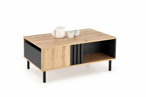 MASUTA DE CAFEA SONIA, CU SPATIU DE DEPOZITARE, STEJAR ARTISAN/NEGRU, DIN MDF LAMINAT SI METAL, STIL MODERN
