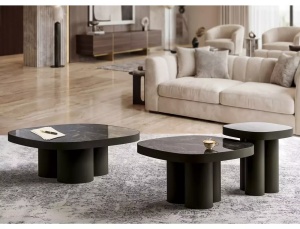 MASUTA DE CAFEA STELLA A, 100CM, NEGRU LUCIOS/CUPRU, BLAT DIN CERAMICA SI METAL, STIL MODERN - Img 2