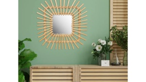 OGLINDA BAIE REA BOHO QDJ071, 45x45CM, NATURAL, DIN STICLA SI LEMN, CALITATE SUPERIOARA - Img 5