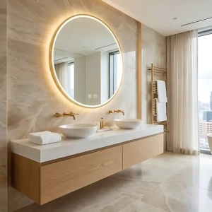 OGLINDA PENTRU BAIE, CU LED 100cm MMJ BRUSH GOLD, CALITATE SUPERIOARA - Img 2