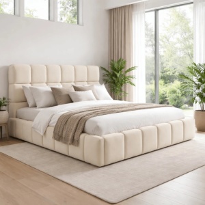 PAT 160X200CM, ARTIM MEBLE, CU SPATIU DE DEPOZITARE, REALIZAT DIN CATIFEA CREM, STIL MODERN