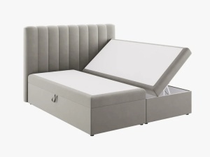 PAT CONTINENTAL TAPITAT KELP, 160X200, GRI DESCHIS, SOMIERA RABATABILA, CU TAPITERIE DIN CATIFEA BLUVEL, MICADONI - Img 3