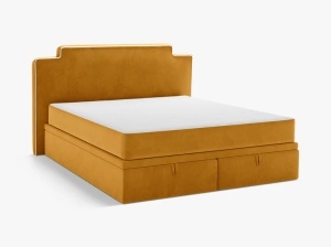 PAT CONTINENTAL TAPITAT PRINCESS, 140X200, GALBEN MUSTAR, SOMIERA RABATABILA, CU TAPITERIE DIN CATIFEA MAGIC VELVET, MICADONI - Img 3