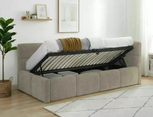 PAT DIVAN STIL EMMA, CU SOMIERA RABATABILA, 90X200 CM, BEJ INCHIS RAVEN 30, TAPITERIE DIN TEXTIL RAVEN, STIL MODERN - Img 3