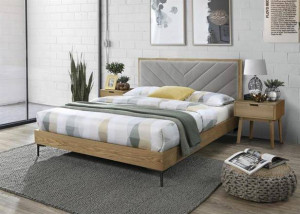 PAT DORMITOR MARGARITA, 160X200 CM, GRI/NATURAL, DIN MDF, FURNIR NATURAL SI STOFA FINA, STIL MODERN