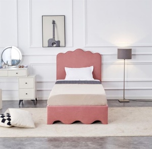 PAT DORMITOR ORSO, 90 CM, ROZ, DIN LEMN MASIV SI CATIFEA, STIL MODERN - Img 2