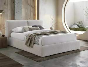 PAT DORMITOR STIL MODENA, CU SOMIERA RABATABILA, 160X200 CM, BEJ RAVEN 24, TAPITERIE DIN TEXTIL RAVEN, STIL MODERN