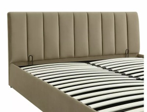 PAT DORMITOR STIL MONTREAL, CU SPATIU DE DEPOZITARE, 140 CM, BEJ BLUVEL 28, TAPITERIE DIN CATIFEA, STIL MODERN - Img 2
